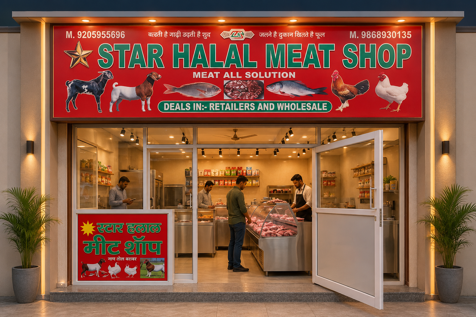 Expert halal butcher preparing fresh meat cuts at Star Halal Meat Shop, Gurugram